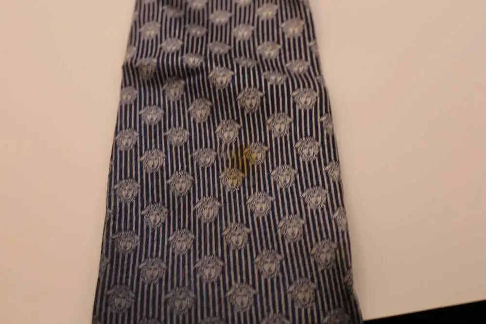 Gianni Versace Medusa Head Pattern Silk Necktie in Blue Striped
